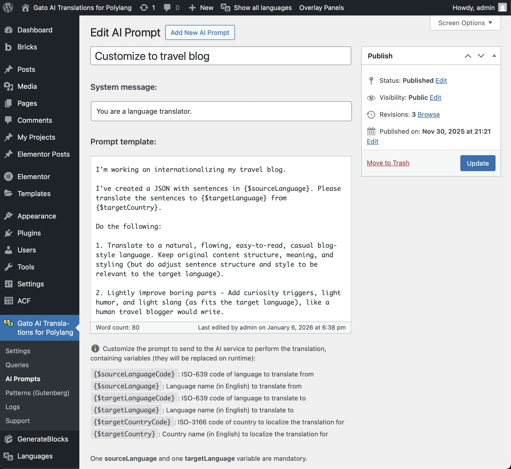 Editing an AI Prompt