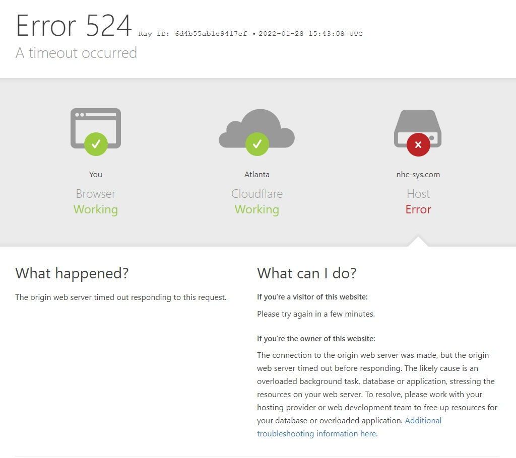 Cloudflare timeout 524 error