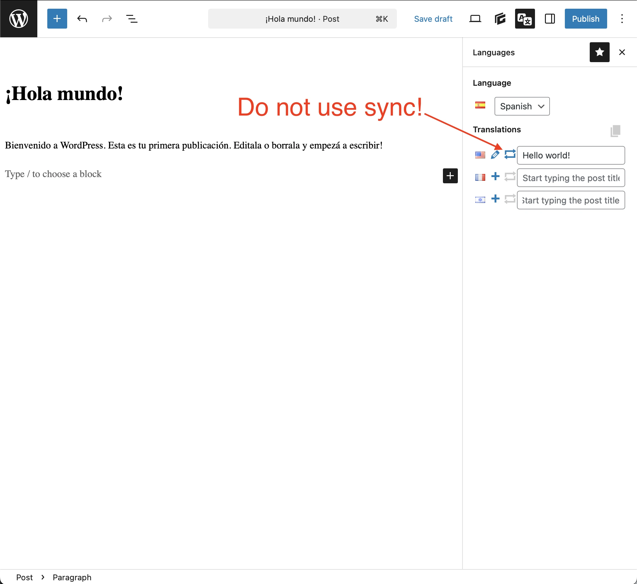 Polylang synchronization enabled - Do NOT do this