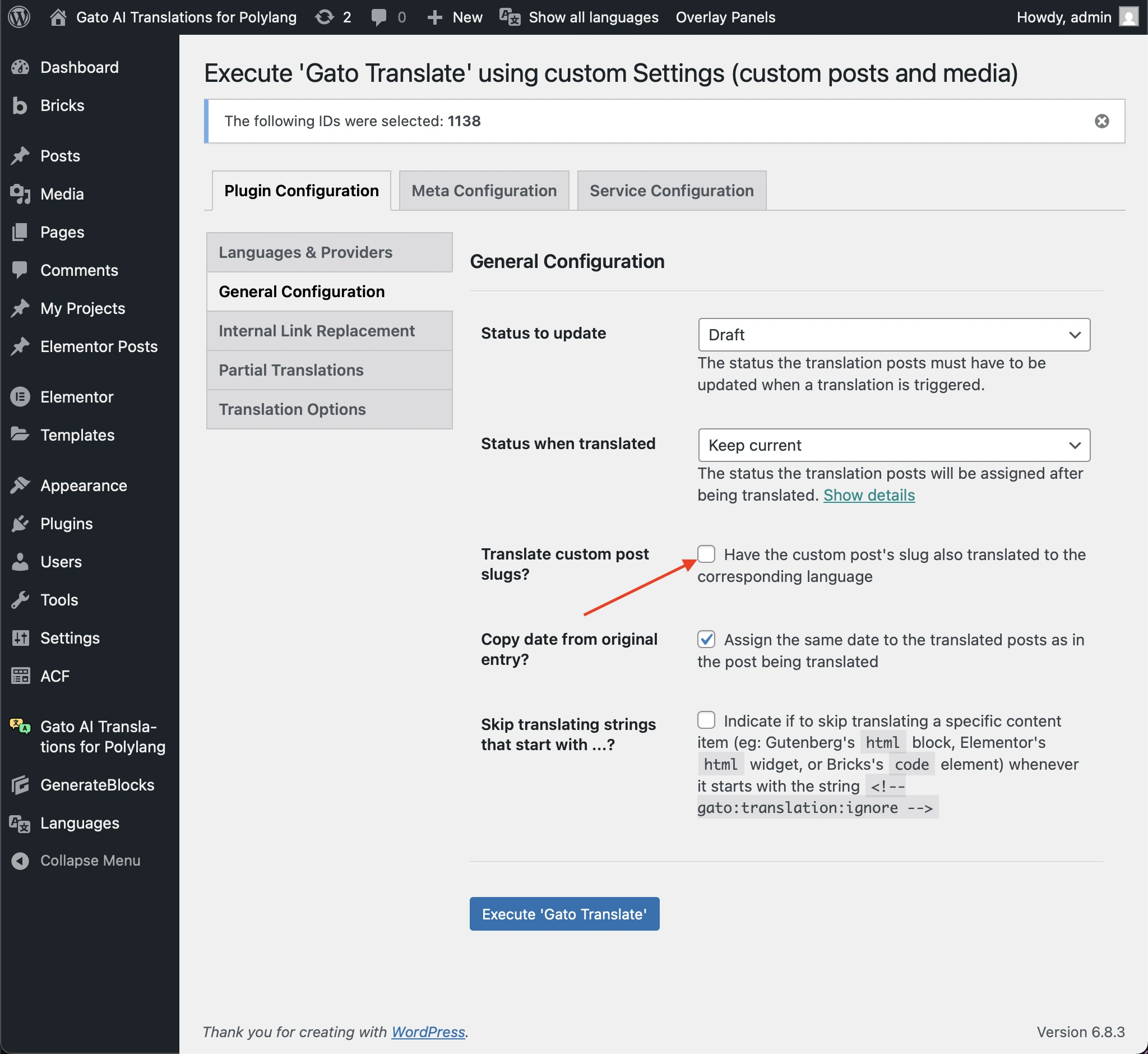Unchecking the 'Translate custom post slugs?' option