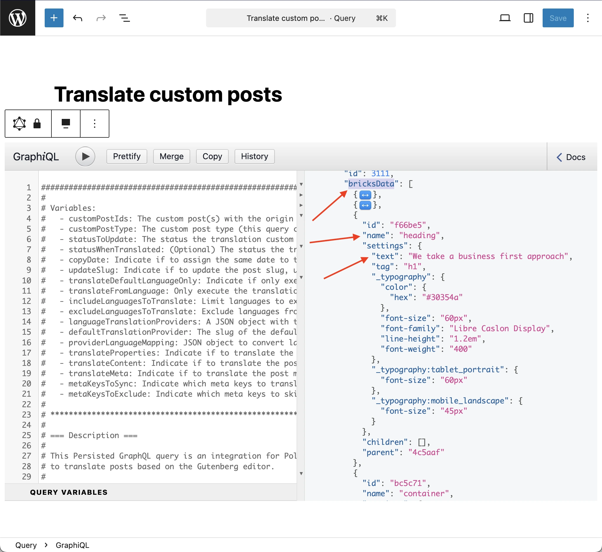 Identifying the element properties to translate
