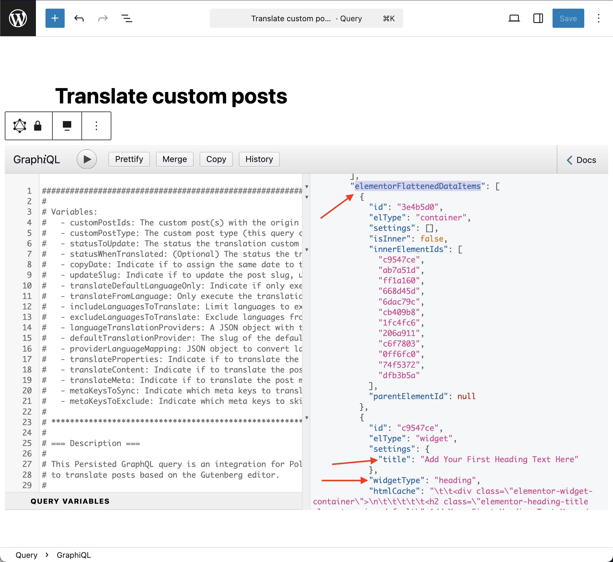 Identifying the widget properties to translate