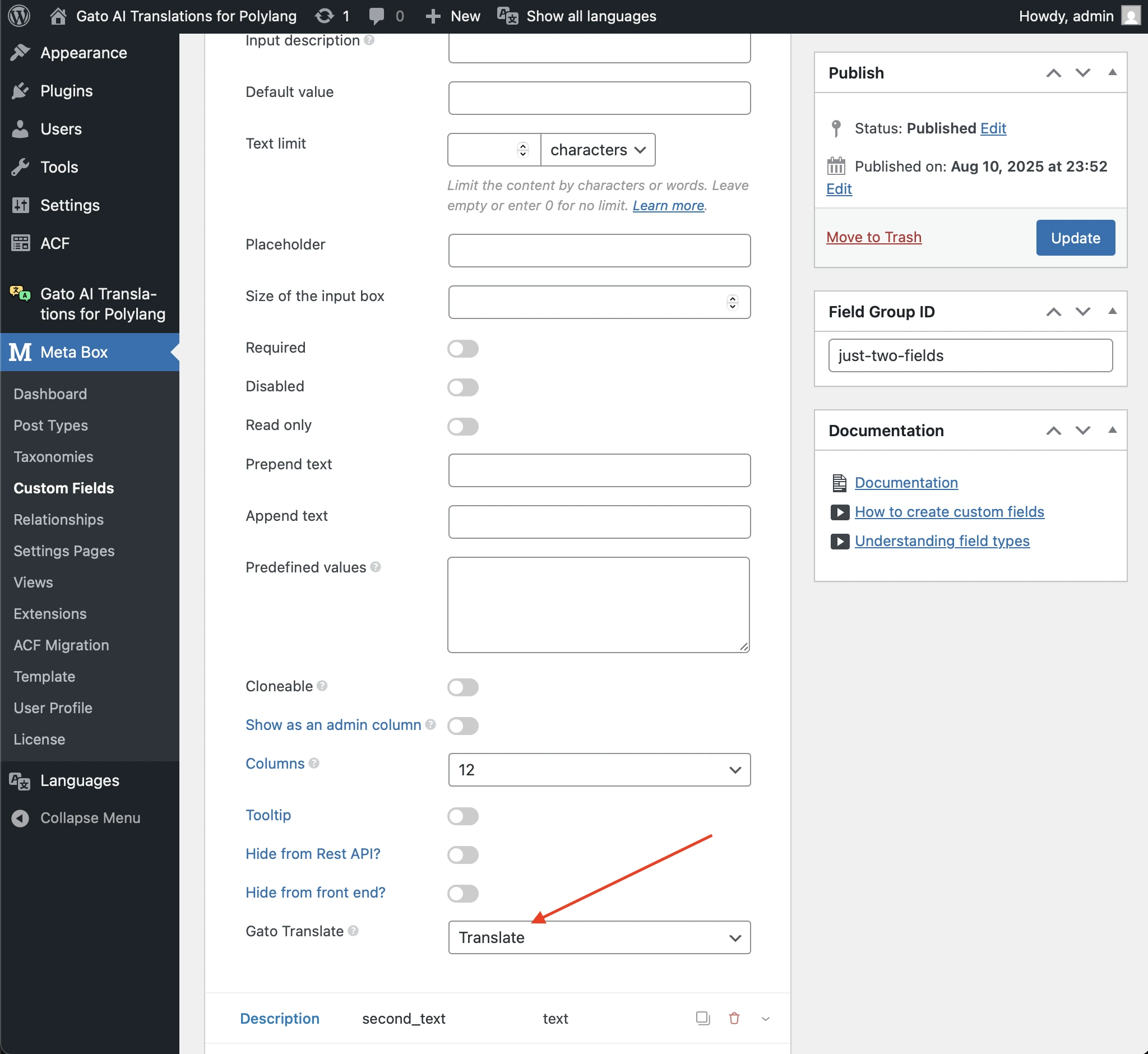 Configuring sync/translation for a Meta Box field group