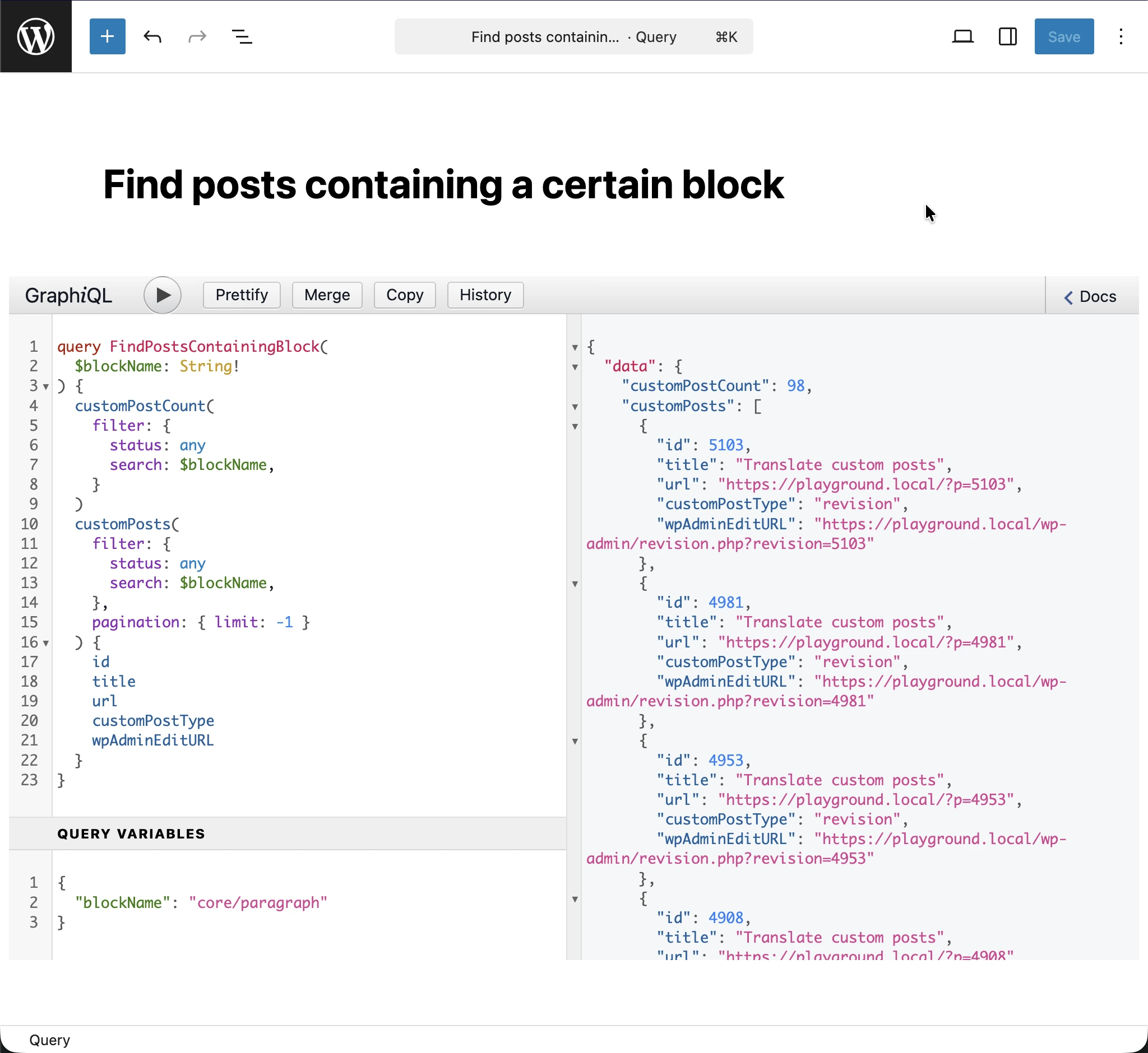 Executing the GraphQL query