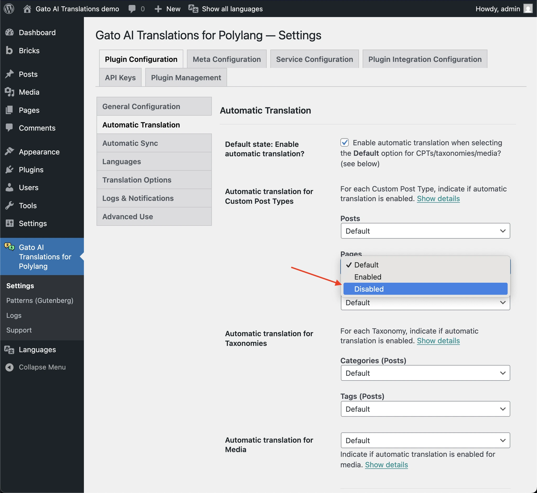 Disabling the automatic translations for some specific CPT