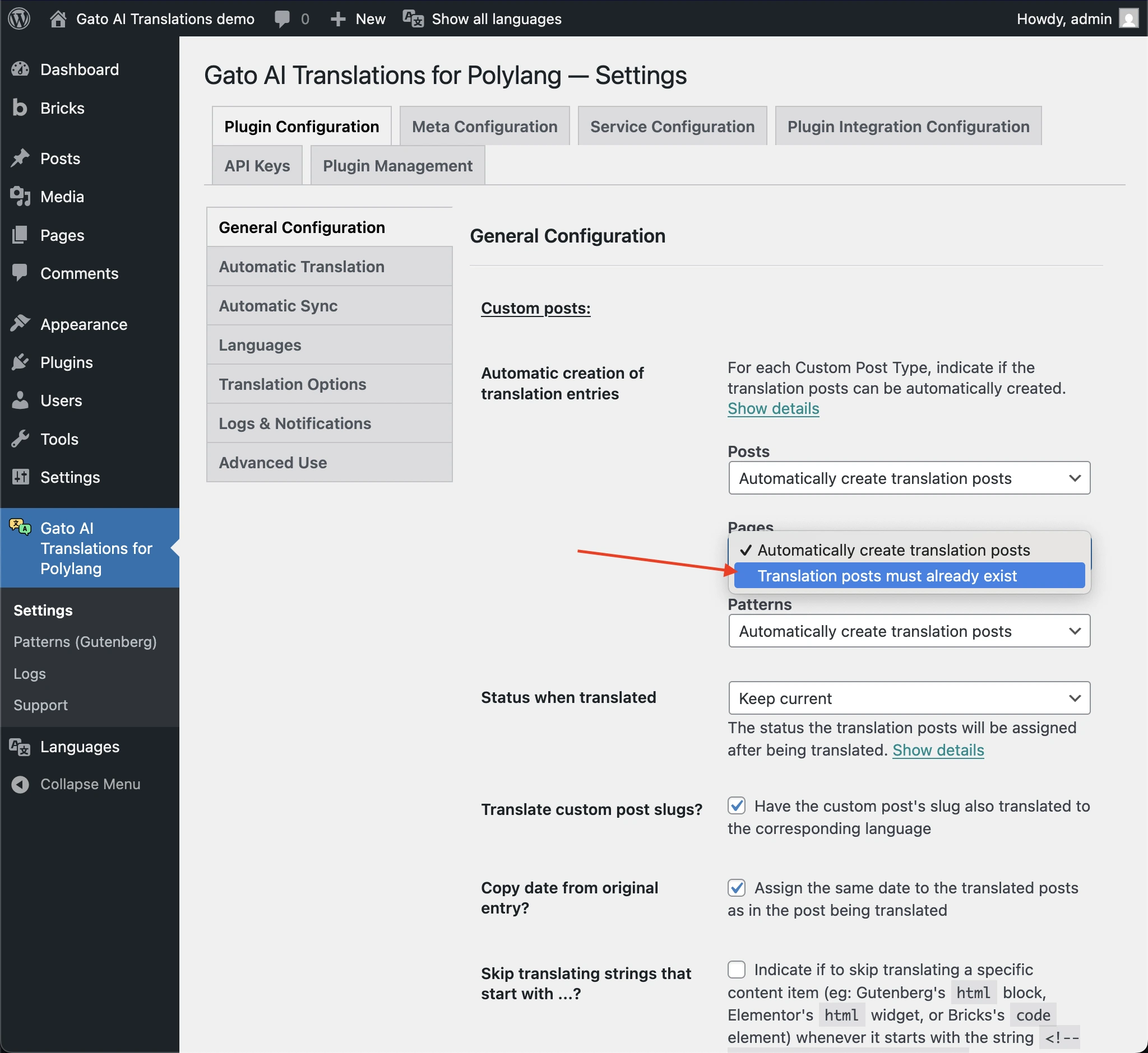 Disabling automatically creating the translation entry for some CPT