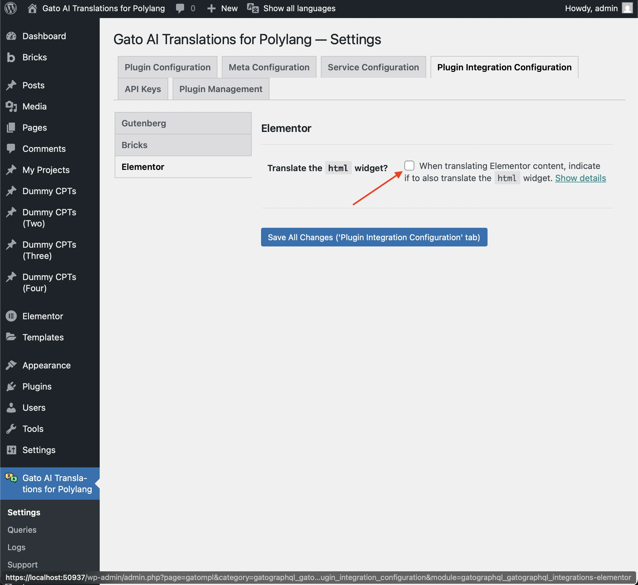 Enable Elementor HTML widget translation in settings