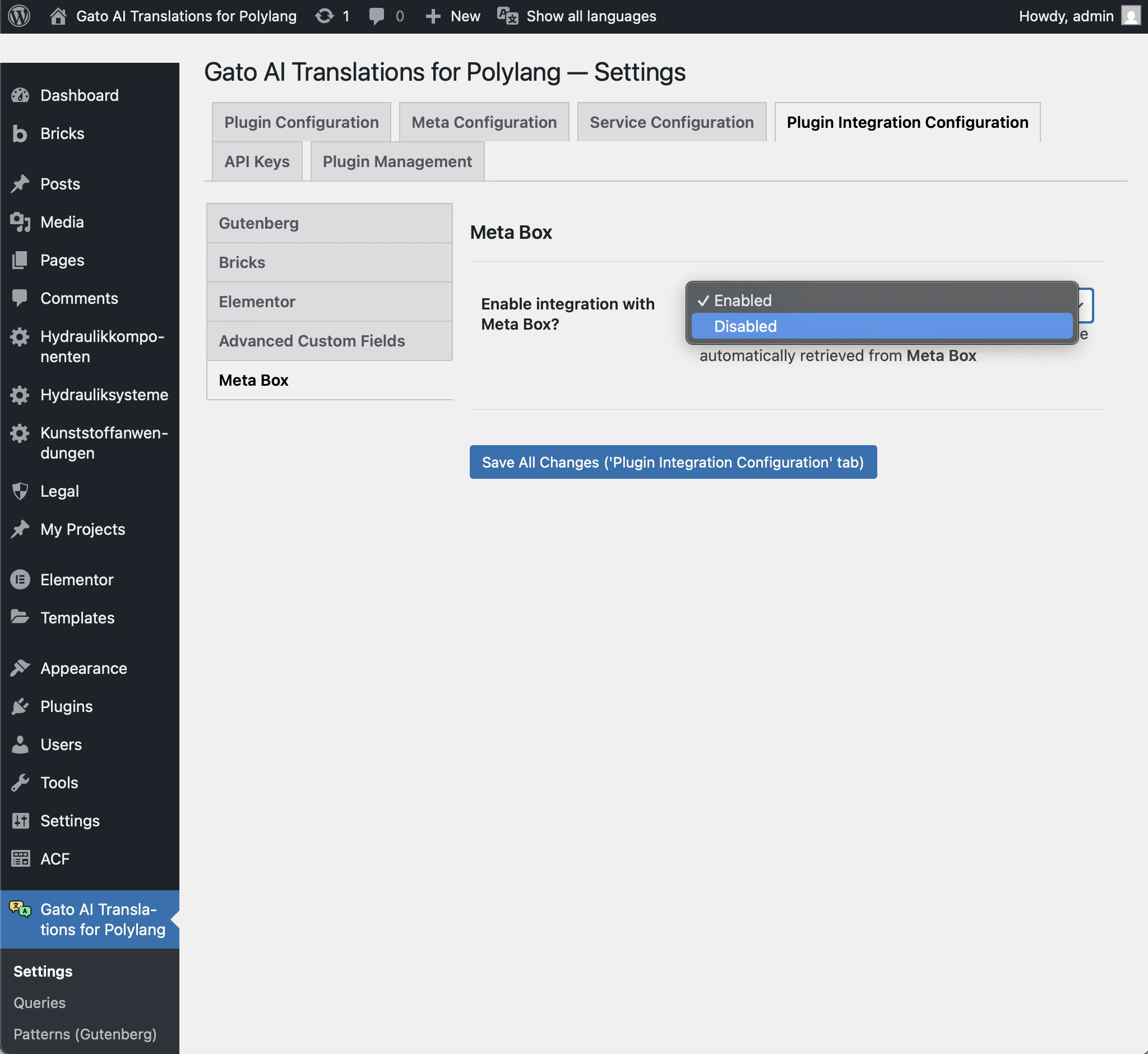 Disabling the integration with Meta Box in the Settings