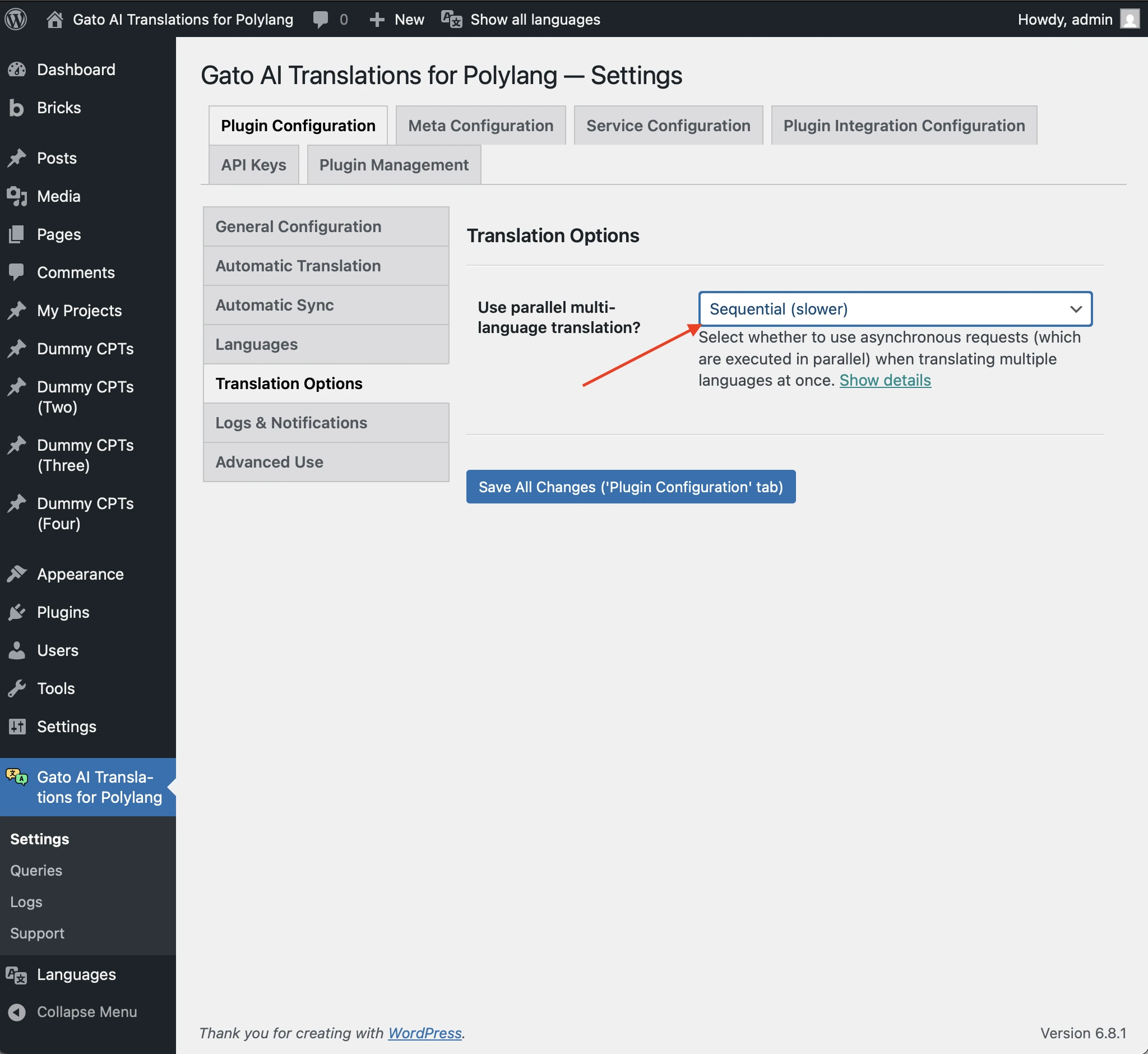 Setting the 'Use parallel multi-language translation?' option to 'Sequential (slower)'