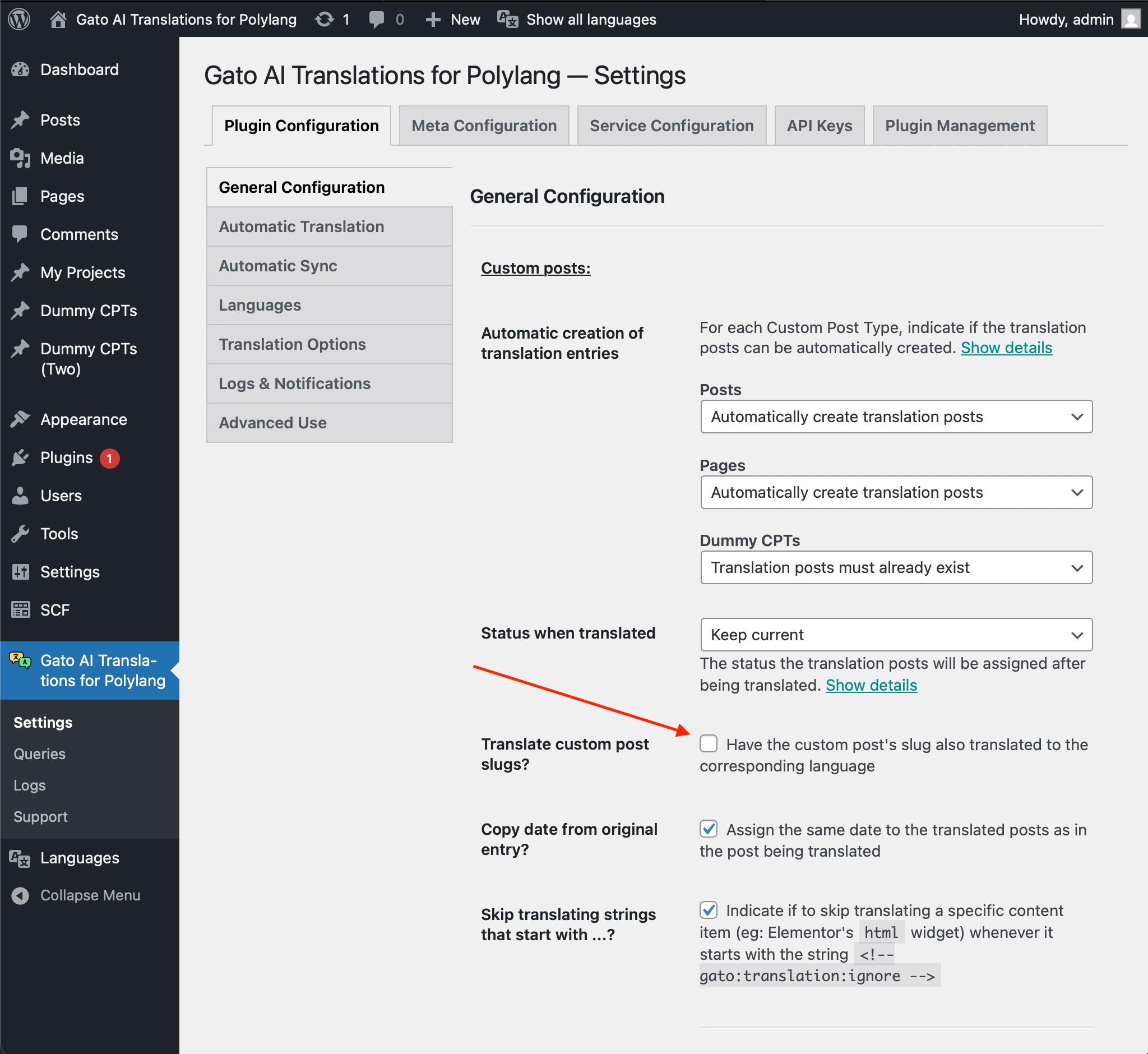 Disabling translations for custom post slugs in the Settings