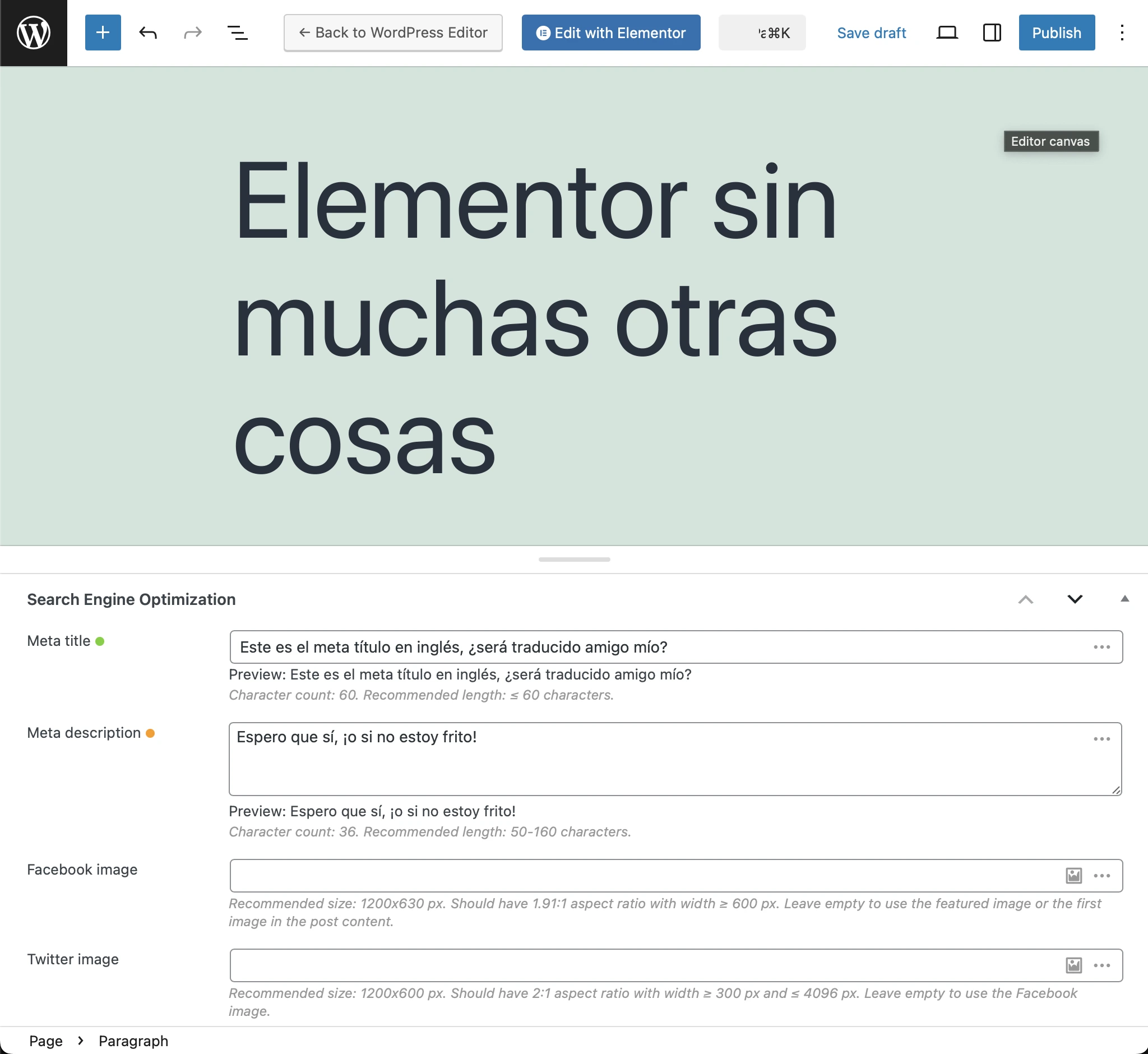 Translated page to Spanish, with translated Slim SEO meta