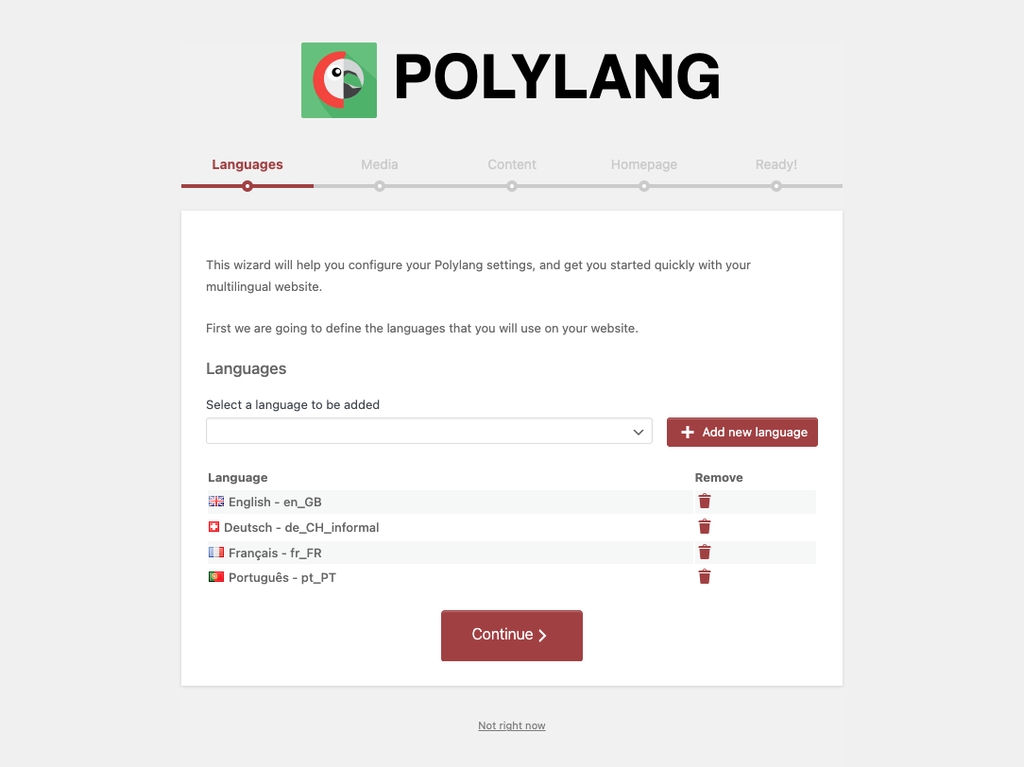 Polylang setup wizard